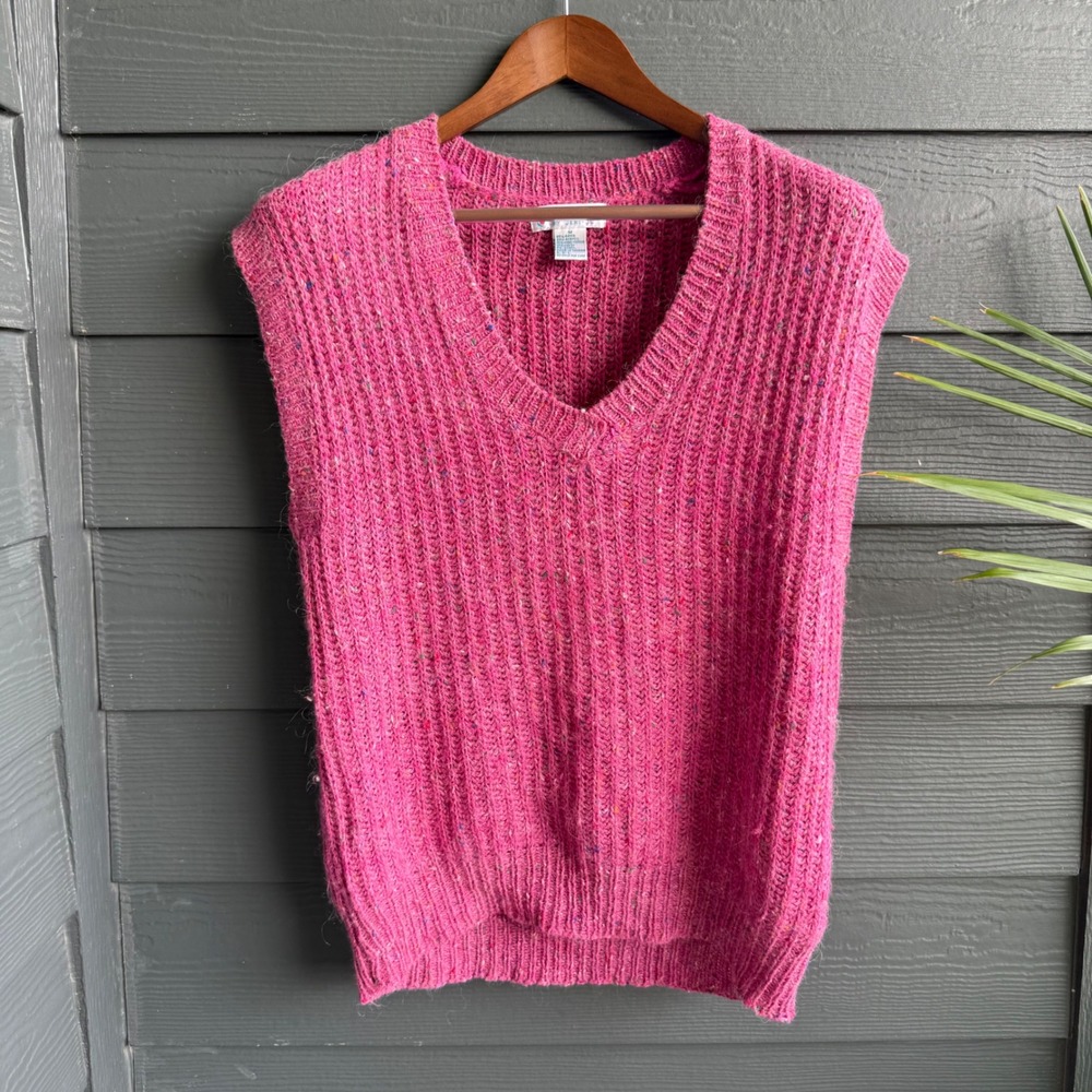 Vintage Currants by Jeri-Jo Ramie Wool Sweater Vest‎ Pink Speckled Rib Knit  M